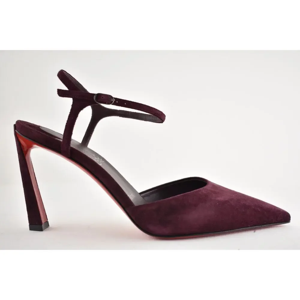 Christian Louboutin Condora Riviera 85 Amara Burgundy Ankle Strap Heel Pump 38.5